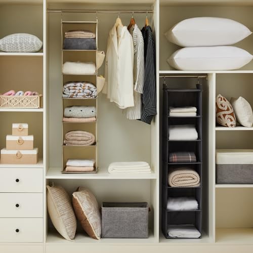 YOUDENOVA Hanging Closet Organizer, 6-Shelf Closet Hanging Storage with Side Pockets, Beige - color: Beige