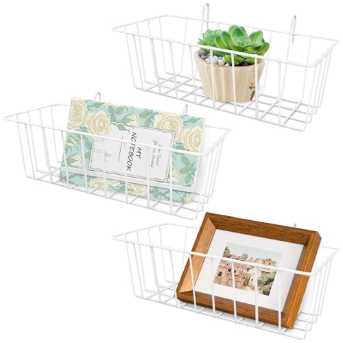 3PCS Wire Baskets,Metal Wire Storage Basket,Wall Hanging Bin and Display Basket for Kitchen,Cabinet,Pantry,Bathroom,Home Decor Supplies,Potted Plants,White - color: White