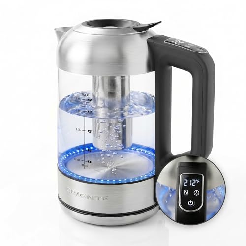 OVENTE Digital Glass Electric Kettle with Temperature Control, 1.8L Cordless Electric Tea Kettle with 7 Presets, Water Boiler Electric Pot, Keep Warm Function, Auto Shut-Off, Silver KGD752S - color: KGD752S, size: 1.9 Quarts
