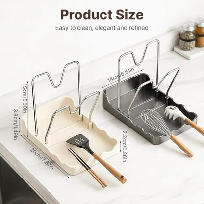 Pot Lid Rack, Cutting Board & Utensil Holder White | Space-saving rust-proof steel storage holds lids, boards, spoons and chopsticks
