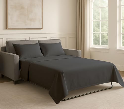 Soft & Luxurious Full Sleeper Sofa Bed Sheet Set - Premium Quality 100% Cotton Sheets, 4-Piece Solid Bedding Sets, Fits RV & Sofabed Mattresses up to 8" Deep, Dark Grey - color: 02-dark Grey, size: Full 8" Deep