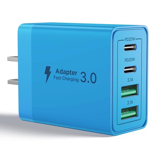 40W USB C Charger Block, 4-Port Type C Fast Charging Brick Dual PD&QC Wall Plug Adapter Wall Charger for iPhone 17/16/16 Pro/ 16 Pro Max/15/14/13/12, iPad, Airpods, iwatch, Samsung Galaxy - color: Middle Blue