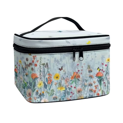 Flashideas Butterflies and Flowers Makeup Bag for Purse Cosmetic Organizer Storage Case Large Opening Design Makeup Bag Double Zippers for Cosmetics Vertical Storage - color: Butterflies and Flowers