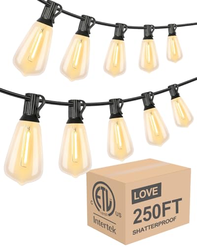 Lightdot 250FT Outdoor String Lights, LED Bistro String Lights with Shatterproof ST38 Bulbs, 2200K Dimmable, Waterproof Hanging Lights for Porch, Party, Garden, Backyard, Balcony - ETL Listed - size: 250 ft