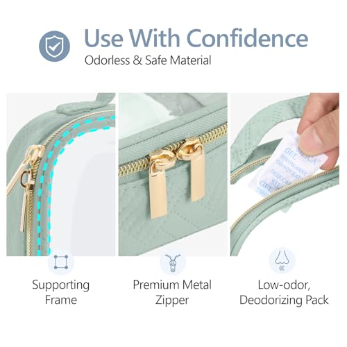 PACKISM TSA Approved Toiletry Bag Combo Pack, 1 Clear Makeup Bag Medium & Large for Checked Luggage, Clear Travel Bag with Handle, Water-resistant Travel Essentials Organizer, Laurel Green