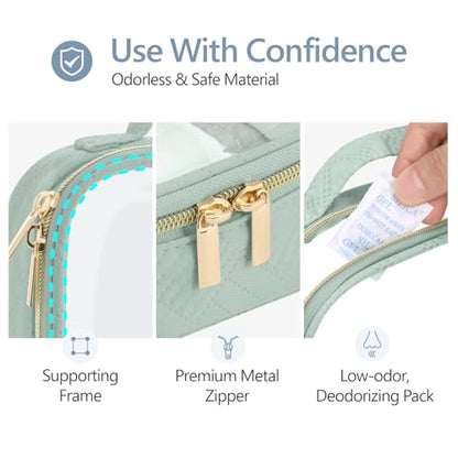 PACKISM TSA Approved Toiletry Bag Combo Pack, 1 Clear Makeup Bag Medium & Large for Checked Luggage, Clear Travel Bag with Handle, Water-resistant Travel Essentials Organizer, Laurel Green