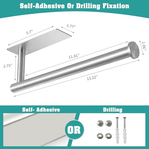theaoo Under Cabinet Paper Towel Holder for Kitchen, Adhesive Paper Towel Roll Rack for Bathroom Towel, SUS304 Stainless Steel Wall Mount, Both Available for Adhesive and Screws - color: Silver