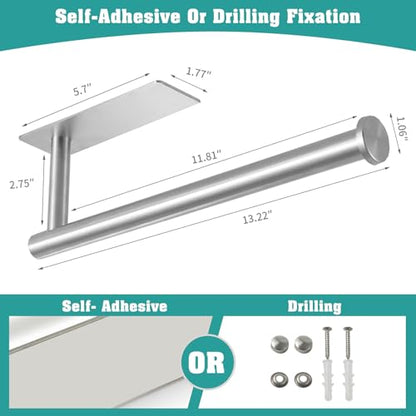 theaoo Under Cabinet Paper Towel Holder for Kitchen, Adhesive Paper Towel Roll Rack for Bathroom Towel, SUS304 Stainless Steel Wall Mount, Both Available for Adhesive and Screws - color: Silver