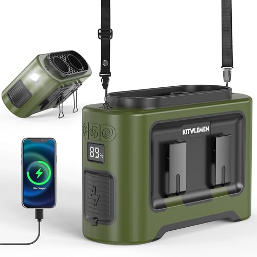 14500mAh Portable Waist Fan Clip On Belt- Rechargeable Battery Operated,Max 40H Cooling,5 Speed 14600RPM,Dual Air Vent, Hands-free Shirt Neck Fan With Light for Outdoor Jobsite Camping Traveling - color: Army Green, size: 5.7 Inch