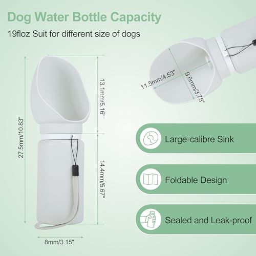 Portable Dog Water Bottle, Collapsible Leak-Proof Water Dispenser, Dog Travel Water Bottle for Hiking Travel, 550ml, Grey