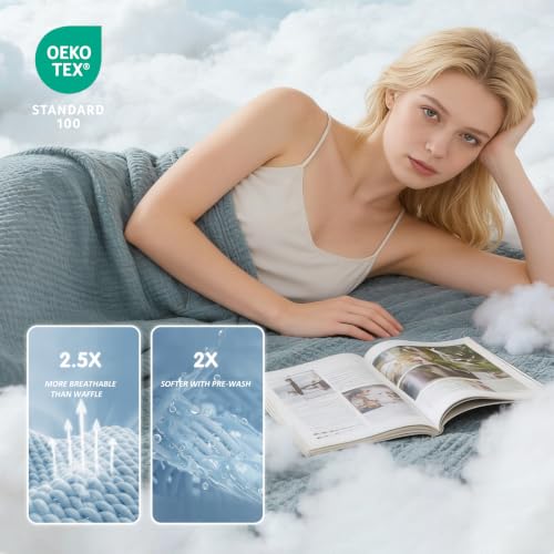 EMME Cotton Muslin Large Throw Blanket 4-Layer Couch Breathable Gauze Soft Lightweight Bed Blankets Adults Two-Tone Weave Design, Pre-Washed Softer Touch (Heather Teal, 50"x70") - color: 01 - Teal, size: Large Throw (50" X 70")
