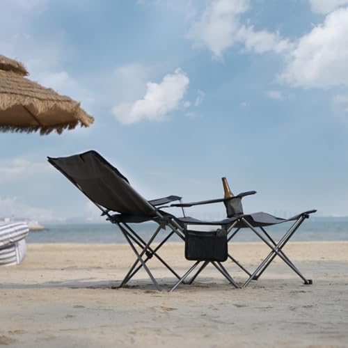 apollo walker Reclining Beach Chair, Adjustable 90-135° Backrest Camping Lounge Chairs for Adults, Folding Chair with Foot Rest & Detachable Pillow - Standard 6-Leg, Orange - color: Orange, style: 6-Leg