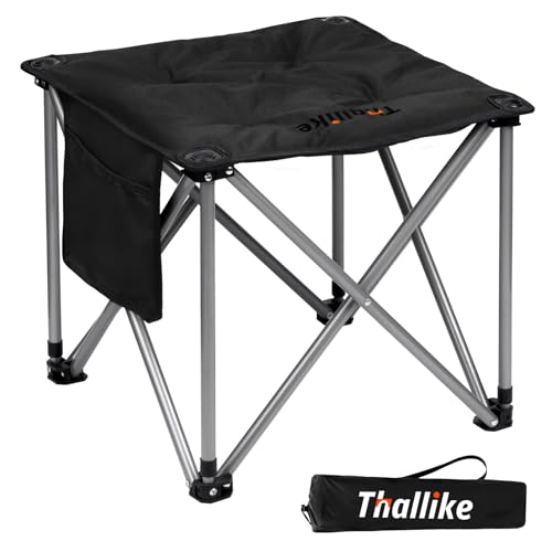 Upgraded Padded Camping Stool with Storage Bag 18 Inch Oversized Folding Foot Rest Portable Heavy Duty Camp Stool Supports 450LBS with 4 Reinforced Steel Tubes for Outdoor Hiking Fishing Lawn Travel - color: Black