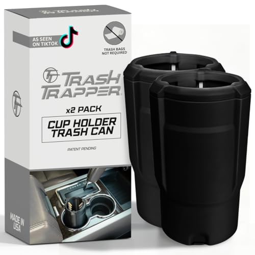 Trash Trapper Car Trash Can Cup Holder | Mini Car Trash Can | Fits in Most Doors | 5.1" x 2.9" | Traps More & Empties Less, Patent-Pending Compaction, Holds Weeks of Small Garbage, Black/Grey, 2-Pack - color: Black/Grey, 2-Pack, size: Small
