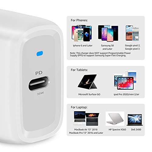 Amazon Basics 30W One-Port GaN USB-C Wall Charger with Power Delivery PD for Tablets & Phones (iPhone 16/15/14/13/12/11/X, iPad, Samsung, More), Non-PPS, White - color: White, style: 30W (1 USB-C)