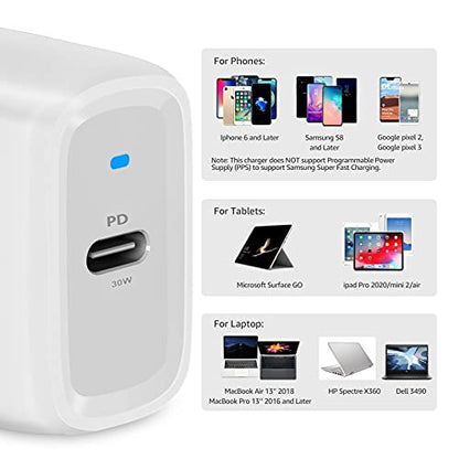 Amazon Basics 30W One-Port GaN USB-C Wall Charger with Power Delivery PD for Tablets & Phones (iPhone 16/15/14/13/12/11/X, iPad, Samsung, More), Non-PPS, White - color: White, style: 30W (1 USB-C)