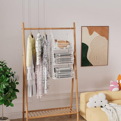 PUPPYCUTE Hanging Closet Organizer and Storage, Clothes Hanging Shelves Wire Baskets for Clothing Sweaters Purse Handbags Shoes White 3 Tier - color: White-3pcs