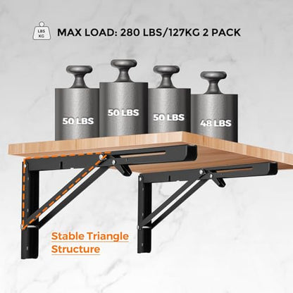 Ravinte 2 Pack 18 Inch Folding Shelf Brackets – Matte Black, Heavy Duty Collapsible Brackets for Tables and Benches – Space-Saving Design - size: 18 Inch