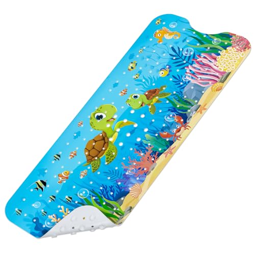 Baby Bath Mat for Tub, Non Slip Kids Bath Shower Mat, 40 X 16 Inch Large Bathtub Mat with Drain Holes and Suction Cups for Toddlers, Machine Washable and Waterproof (Turtle) - color: Turtle