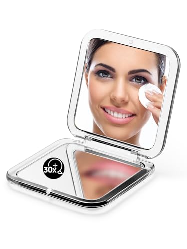 OMIRO Folding Compact Mirror, 1X/30X Magnification 3½” Pocket Size Square Hand Mirror for Travel Makeup (Transparent Black) - color: Transparent Black-30x