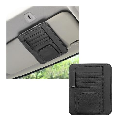 Dickno Small Leather Car Sun Visor Organizer, Multifunctional Auto Visor Document Holder with Sunglasses Clip, Universal Car Interior Organizer for Drving License, Card, Pen (Black) - color: Black, 1PC