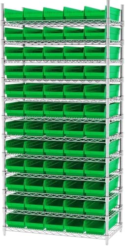 Akro-Mils 30138 Plastic Shelf Bins, Heavy Duty Storage Bins for Garage, Closet, and Drawer Organization, 18" x 6-1/2" x 4", Green, 12-Pack - color: Green