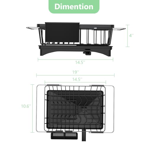 LEMIKKLE Roll Up Dish Drying Rack, Over The Sink Dish Drainer Rack, Foldable Sink Drying Rack, Anti-Slip Silicone Wrapped Dish Drainer for Kitchen Counter - color: Silicone Black