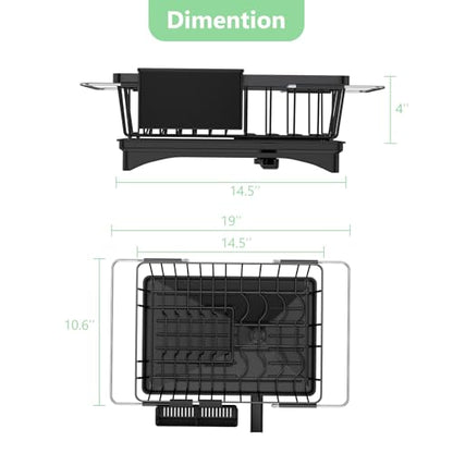 LEMIKKLE Roll Up Dish Drying Rack, Over The Sink Dish Drainer Rack, Foldable Sink Drying Rack, Anti-Slip Silicone Wrapped Dish Drainer for Kitchen Counter - color: Silicone Black