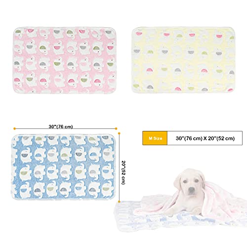Dono 1 Pack 3 Dog Blankets, Soft Fluffy Fleece Pet Blanket Warm Sleep Mat Paw Print Design Puppy Kitten Throw Blanket Doggy Mat, Blanket for Dogs - color: Pink/Blue/Yellow, size: Medium(30*20")