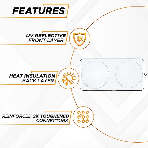 EcoNour Semi-Truck Sun Shade for Windshield (2 Ring) | 240T UV Protective Sunshade for Truck Windshield Maximum Coverage to Block UV/Sun Heat Rays - size: Large-SemiTruck