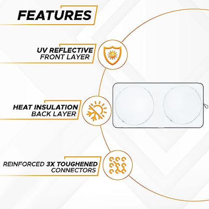 EcoNour Semi-Truck Sun Shade for Windshield (2 Ring) | 240T UV Protective Sunshade for Truck Windshield Maximum Coverage to Block UV/Sun Heat Rays - size: Large-SemiTruck