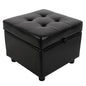 H&B Luxuries Tufted Leather Square Flip Top Storage Ottoman Cube Foot Rest (Black) - color: Black