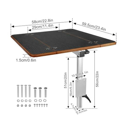 Caravan Folding Table Kit 595x580mm, Swivel Arm Leg System, Space Saving Black Folding Plywood Top for Motorhome, Camper Van Conversion, RV, Boat Interior (Silver Table Leg) - color: Silver Table Leg
