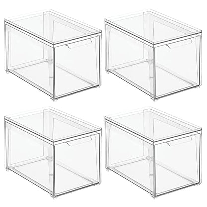 mDesign Plastic Stackable Bathroom Storage with Pull Out Bin Organizer Drawer for Cabinet, Vanity, Shelf, Cupboard, Cabinet, or Closet Organization - Lumiere Collection - 4 Pack - Clear - size: 8 x 12 x 8 (Pack of 4)