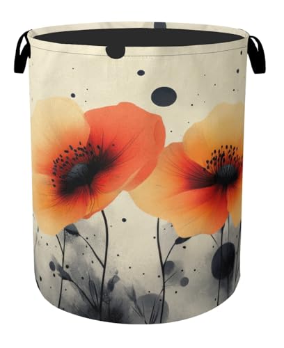 Orange Flowers Laundry Basket - Heavy Duty 60L Dirty Clothes Basket, Water Resistant Foldable Hamper for Men Women, Storage Basket for Bedroom, Bathroom, Nursery - color: Orange Flowers Painting