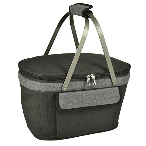 Picnic at Ascot Patented Insulated Folding Picnic Basket Cooler- Designed & Quality Approved in the USA - color: Charcoal