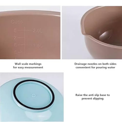 Nesting Plastic Mixing Bowls, Set Of 3, 1.5 quart, 2 quart, 2.5quart, Nesting Bowls with Non Slip Base and Easy Pour Spout, Dishwasher Safe - color: Blue Grey white