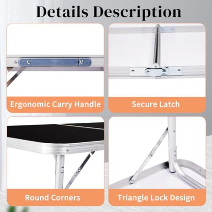 3.0 Ft Folding Portable Camping Table with Adjustable Height Legs, RV Dining Tables, Grill, DJ, BBQ, Dining, Picnic, Cooking, Beach, Garden, Black - color: Black, size: 3 FT