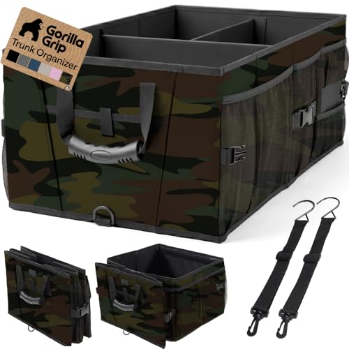 GORILLA GRIP Trunk Organizer for SUV and Cars, Large Capacity Collapsible Car Trunk Storage Organizer, Heavy Duty Car Accessories, Gifts for Mom and Dad, Slip & Water Resistant Multi Compartment, Camo - color: Camo