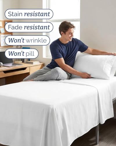 Twin XL 4 Piece Sheet Set - Comfy Breathable & Cooling - Ultra Soft Hotel Luxury Bedding Set w/ 8-16 Inch Deep Pockets - 1 Flat & 1 Fitted Sheet & 2 Pillowcases - Wrinkle Free and Easy Care - White - color: 01 - White, size: Twin XL