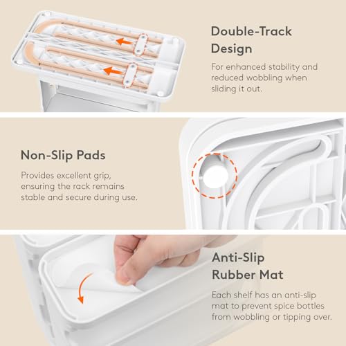 Lifewit Sliding Spice Rack for Cabinets, 6.4"H x 11.1"D x 6.1"W Slide Out Swive Cupboard Spice Organizer with Non-Slip Mat, Adjustable 2-Tier Shelves with Fence, Pull Out Medicine Cabinet Organization