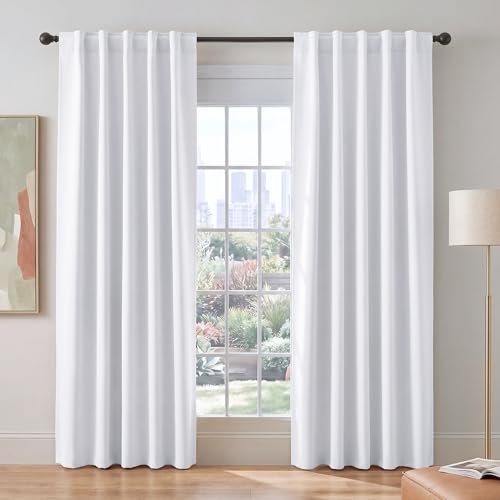 PONY DANCE 60% Light Blocking Curtains 80 Inch Long, Thermal Insulated Solid Back Tab Window Drapes for Closet, Temporary Room Divider Curtains for Bedroom Sliding Door, W 42 x L 80 inch, Pure White - color: Pure White, size: 42"W x 80"L (Pack of 2)