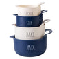 Rae Dunn Non-Slip Mixing Bowls - 4 Piece Nesting Plastic Mixing Bowl Set with Pour Spouts and Handles-Measurement Markings (Cream) - color: Cream