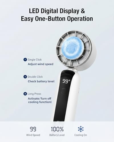Portable Handheld Fan with Ice Cooling, 3 Speed Dual Turbo Fan, 3000mAh Rechargeable Battery, LED Digital Display, Personal Cooling Fan for Travel Commute Office Outdoor(F23) - color: F23