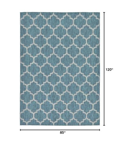 Unique Loom Outdoor Trellis Collection Area Rug (7' 1" x 10' Rectangle, Teal/ Gray) - color: Teal/Gray, size: 7'1" x 10' (Rectangular)
