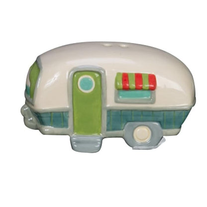 Beachcombers Ceramic Salt and Pepper Camper Design Shaker Matching Set 2" x 6.25" Coastal Beach Mountain Summer House Camping RV Kitchen Decor Decoration Cream