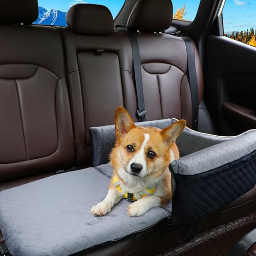 Dog Car Seat Bed 2 in 1 for Small/Medium Dogs up to 35 lbs,Adjustable Safety Leashes,Memory Foam with Soft Fabric Pets Travel Car Bed,Easily Installed in Front and Back seat,Removable and Washable. - color: Black outside Grey inside
