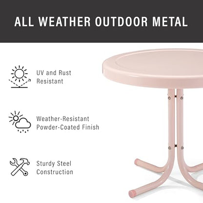Crosley Furniture Griffith Weather Resistant Retro Metal Outdoor Side Table for Patio, Deck, Porch, Pink - color: Pink