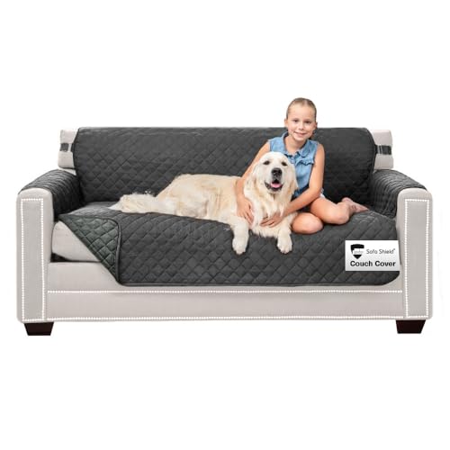 Sofa Shield® Couch Slip Covers for Dogs, Reversible Furniture Protector with Strap, Stain and Tear Resistant Cushion Cover, 62 inch Seat, Machine Washable Slipcover Dog Pets Cats, Charcoal - color: Charcoal/Charcoal, size: Couch Sofa Small