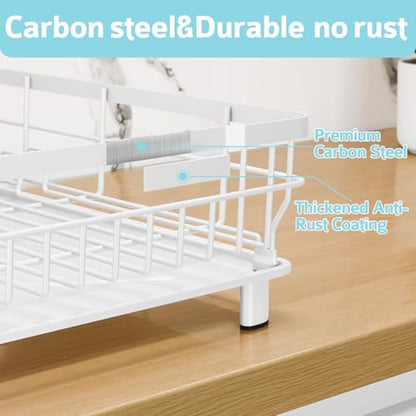 Dish Drying Rack - Space Saving Dish Rack - Dish Racks for Kitchen Counter with Drainboard,Rustproof Dish Drainer with Removable Utensil Holder,White - color: 1 Tier-white